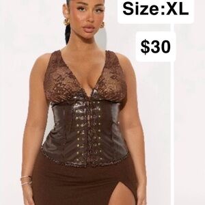 Fashion Nova Brown Lace-Up Top